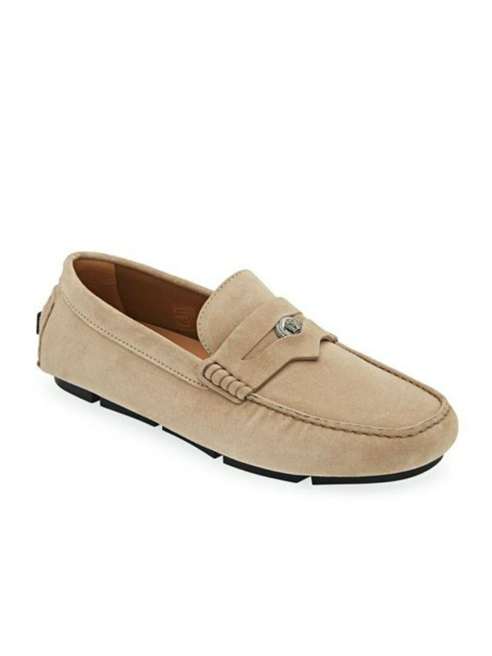Versace Men's Medusa Coin Penny Driving Loafer in Light Sand Rutenio Size 42.5